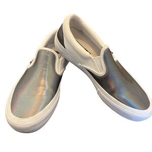 Vans Slip On Pro Iridescent Silver True White Skate‎ Shoes Mens 6 Womens 7.5